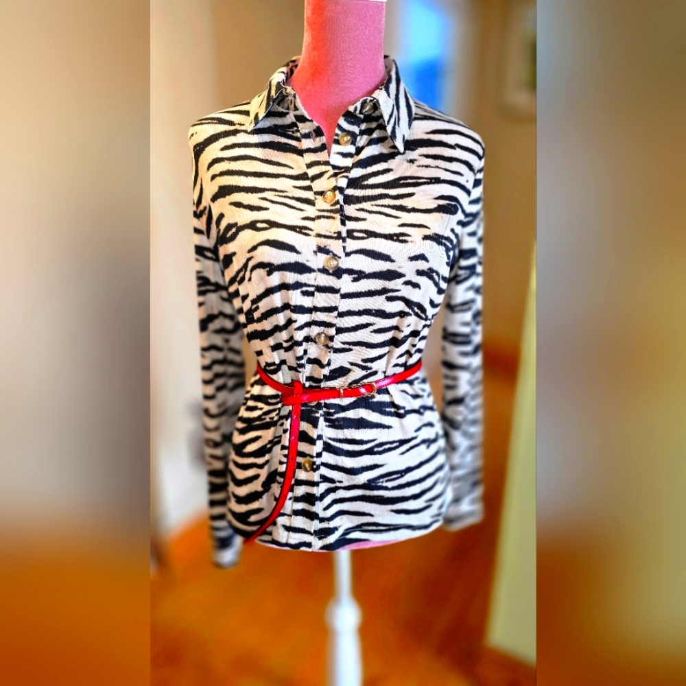 Zebra Print Women's Jacket with Red Belt